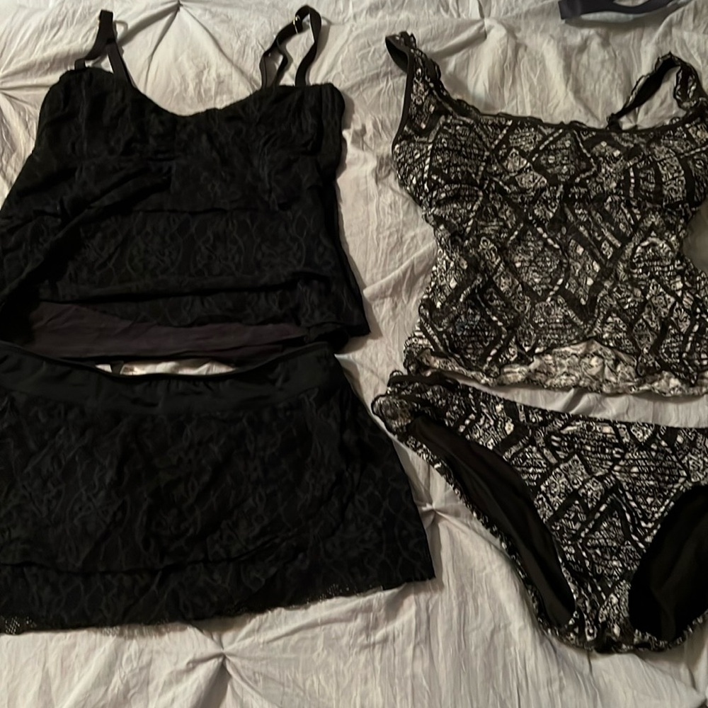 6/$20 2 Bathing Suits 6, 12 Large Becca and Athena excellent condition